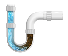 Diagram of a clogged drain. The diagram pictures a