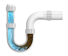 Diagram of a clogged drain. The diagram pictures a 