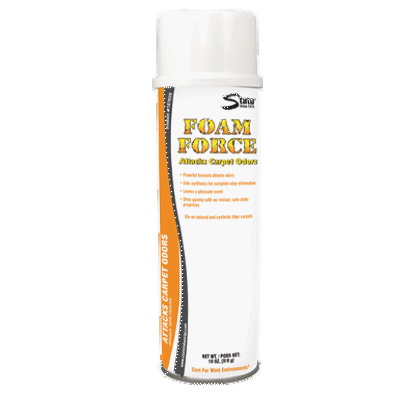 White aerosol spray can with orange and white label