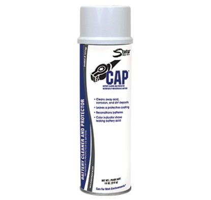 White spray can with blue and white label