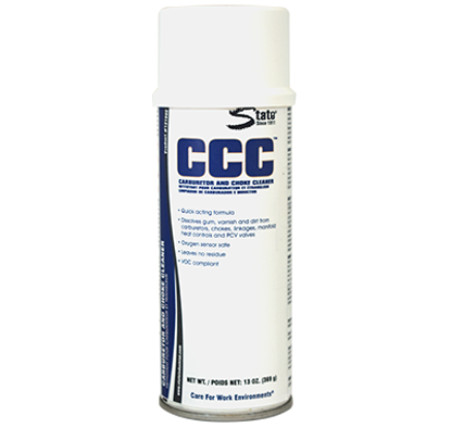 White aerosol spray can with blue and white label showing CCC branding