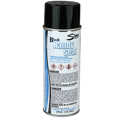 Aerosol spray can with black cap and white and blue label