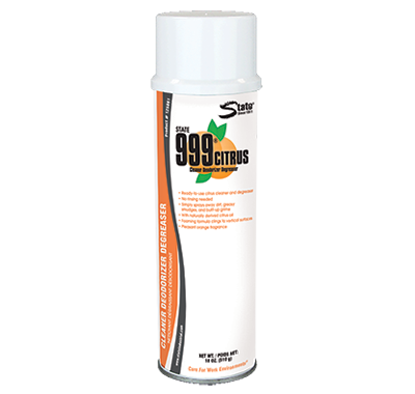 White aerosol spray can with orange label and orange cap