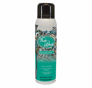 Aerosol spray can with teal and gray label
