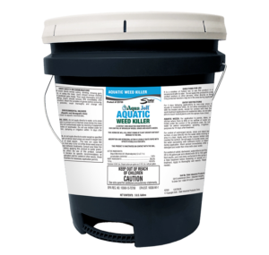 Aqua Jolt Aquatic Weed Killer in 5-gallon bucket with handle and white lid showing product label