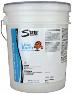 State Line Bac'r bacteria treatment product in white 5-gallon pail with blue label