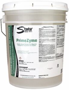 State Chemical PrimeZyme enzyme-based cleaner in white 5-gallon pail with green label