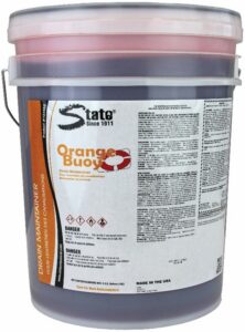 5-gallon pail of Orange Buoy lift station maintainer and deodorizer