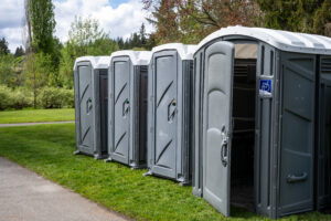 Portable toilets in a line
